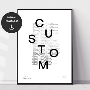 Personalised Song Lyrics Print, Minimal Typography Music Poster, Custom Lyrics Poster, Our Song, Printable Lyrics Print, Digital Download