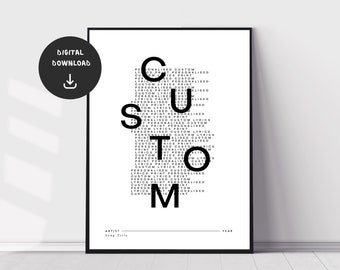 Personalised Song Lyrics Print, Minimal Typography Music Poster, Custom Lyrics Poster, Our Song, Printable Lyrics Print, Digital Download