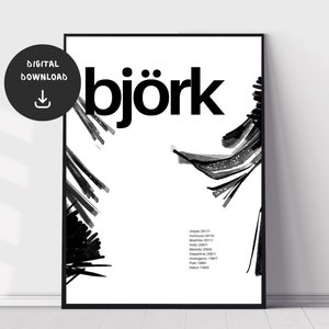 Björk, Discografía, Descarga digital Impresión de música, Cartel de música minimalista, Arte de pared de música alternativa, Impresión de letras imprimibles