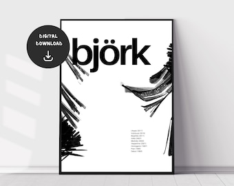 Björk, discographie, impression musique téléchargement numérique, affiche musique minimale, art mural musique alternative, impression paroles paroles