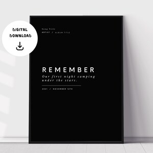 Remember Special Memory Print, Personalised Song Poster, First Date Print, Favourite Song Poster, Minimal Poster, Digital Download