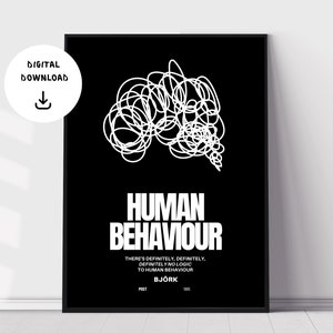 Björk, Comportamento Humano, Impressão Digital de Música para Download, Pôster de Música Minimalista, Arte de Parede de Música Alternativa, Impressão de Letras para Imprimir