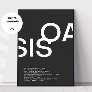 Oase, discografie, muziekmuurprint, indie minimale muziekposter, afdrukbare muziekprint, digitale download