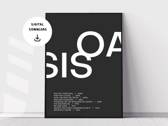 Oasis, Discography, Music Wall Print, Indie Minimal Music Poster.