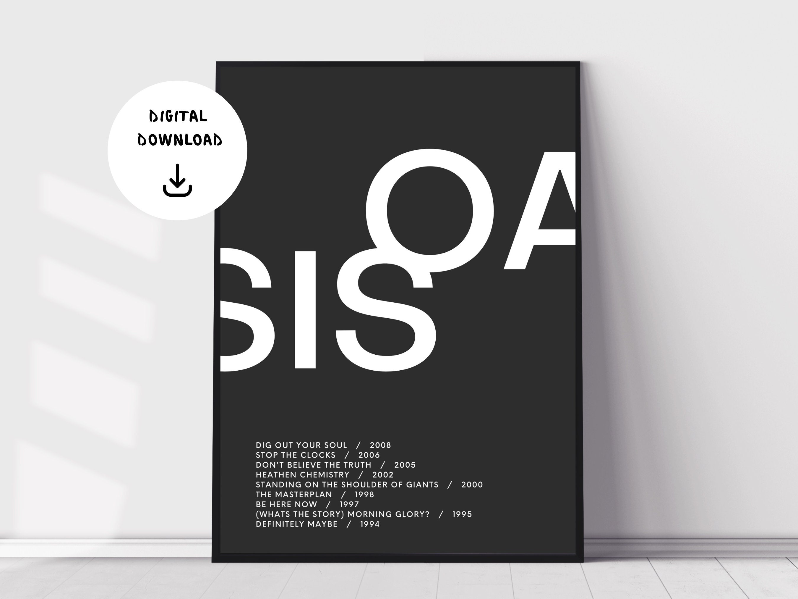 Oasis, Discography, Music Wall Print, Indie Minimal Music Poster.