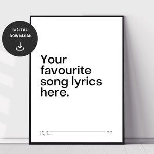 Personalised Song Lyrics Print, Custom Lyrics Poster, Favourite Song Lyrics, Printable Music Poster, Digital Download