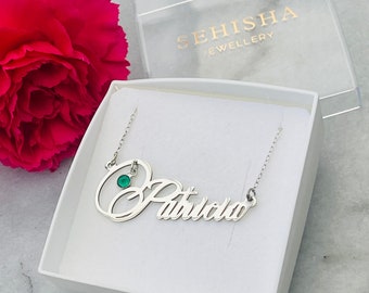 Personalised 925 Sterling Silver Name Necklace with Birthstone