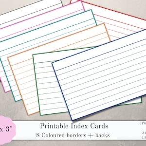 Fiches imprimables, cartes organisation avec bords colorés, 8 cartes imprimables journal, planificateur, cartes d'étudiants, PDF, JPG