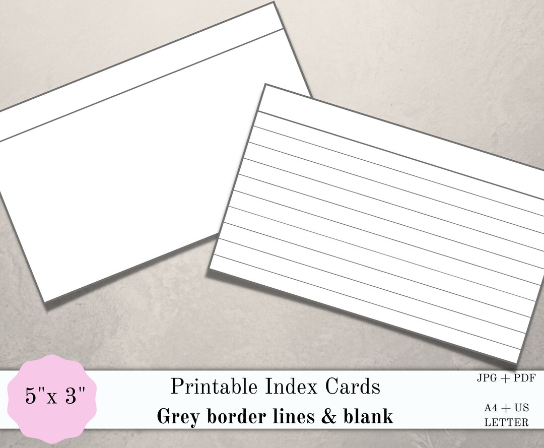 Printable Index Cards Lined & Blank, 5x3 Organisation Cards, Planner