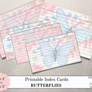 Fiches imprimables, cartes papillon, ensemble de 8 cartes, cartes de journal, recette, organisation, cartes d'étudiants, impression PDF, JPG