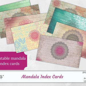 Printable Mandala journal index cards, 3&quot;x5&quot; index cards for organisation or embellishment, record cards for planners journals scrapbooking