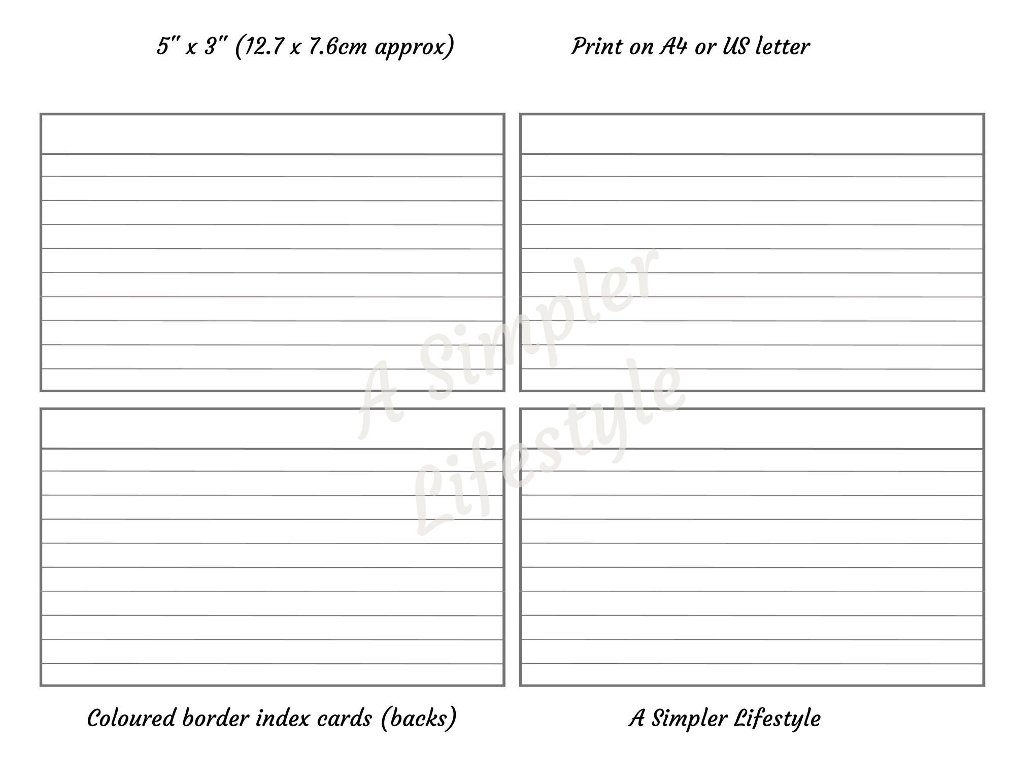 Printable Index Cards With Coloured Borders, 5x3 Organisation Cards Printable Index Cards With Coloured Borders, 5x3 Organisation Cards
