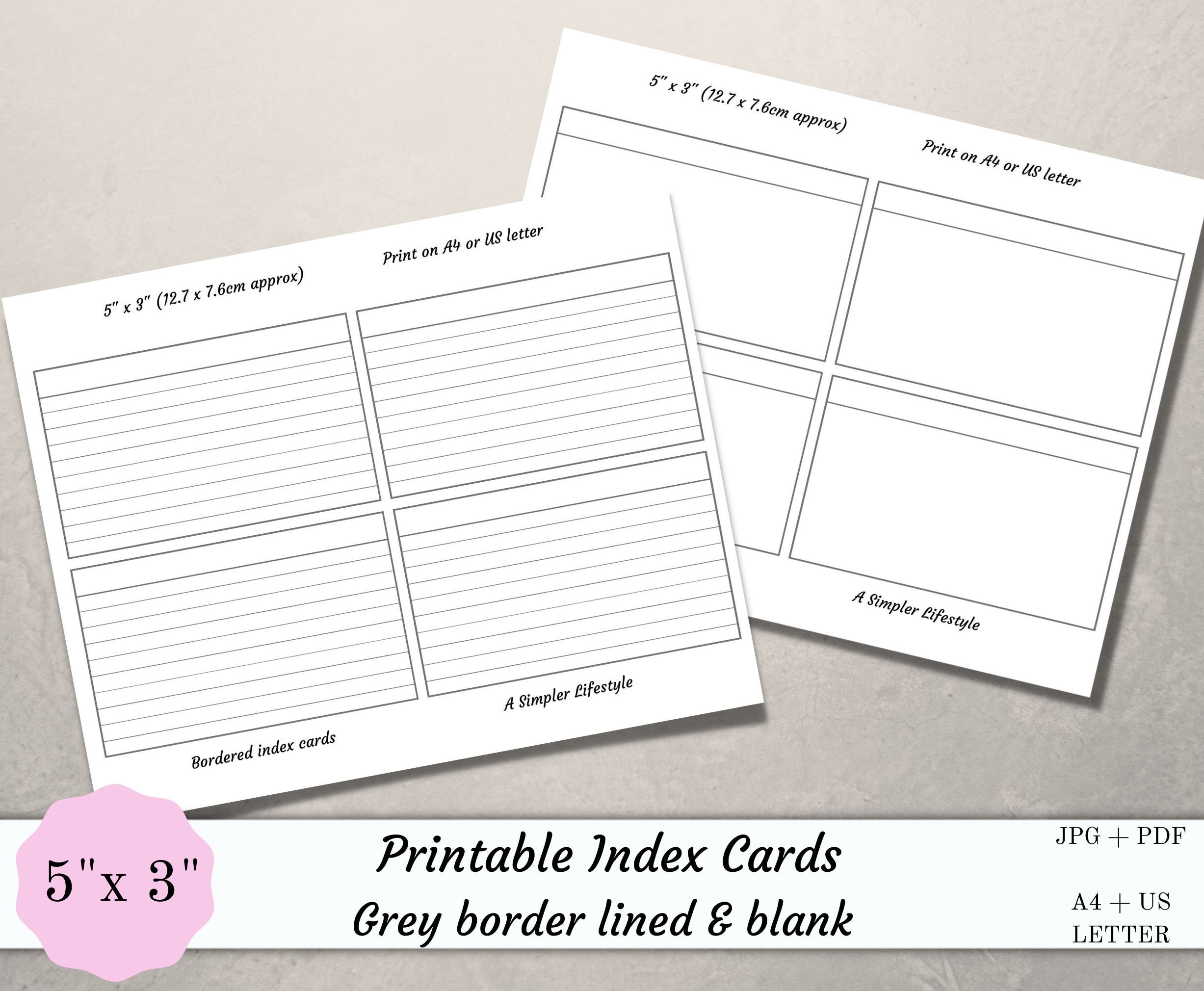 Printable Index Cards Lined & Blank, 5x3 Organisation Cards, Planner Printable Index Cards Lined & Blank, 5x3 Organisation Cards, Planner