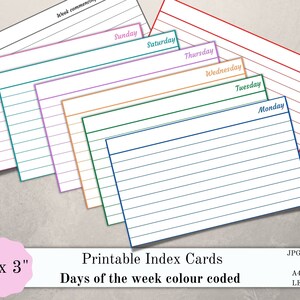 Fiches imprimables, cartes organisation avec jours de la semaine, 8 cartes imprimables journal, planificateur, cartes d'étudiants, PDF, JPG