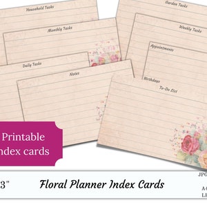 Fiches imprimables, cartes fleuri pour cahier journal, 12 cartes planificateur organisation, cartes scrapbooking, impression fiches rustique