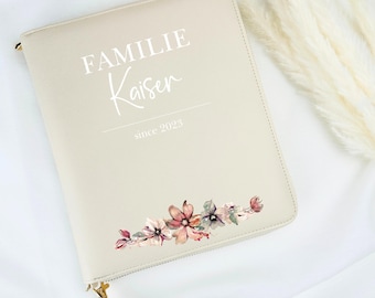 Personalized faux leather organizer with family name – U-book cover, passport cover, family organizer – gift for mom