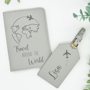 Passport cover personalized ⎢Gift vacation ⎢Cover and luggage tag⎢Vanilla ⎢World trip ⎢Camping