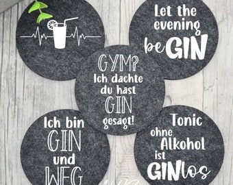 Felt coasters round with gin sayings | Gift idea for Christmas | Glass coaster gin glass