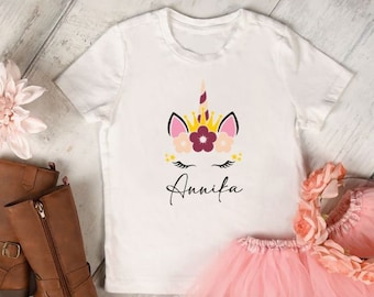 Kinder T-Shirt | Einhorn mit Namen | Geburtstags Tshirt | Mädchen Shirt | Geschenk Personalisierbar