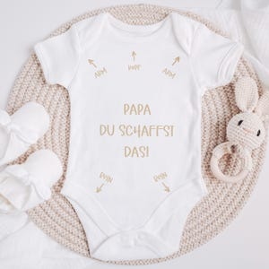 Baby Body Con Stampa "Papa, Du Schaffst Das Schon" – Cotone Biologico, Manica Lunga, Taglia 0-3 Mesi, Bianco