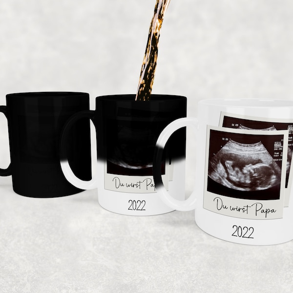 Farbwechsel Tasse zur Schwangerschaftsverkündung | Tasse mit Ultraschallbild | Du wist Papa | Geschenk für werdenden Papa