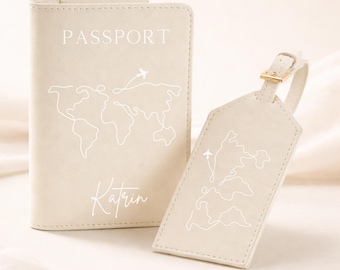 Personalized passport cover with name & luggage tag – minimalist, travel organizer, gift for travelers