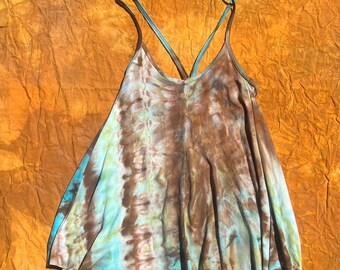 Top camisola fluido de jersey de bambú orgánico teñido con hielo, hecho a mano, talla mediana, en Calypso