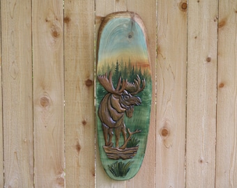 Alce por el Bosque Intarsia Wall Art, Moose por el Bosque Intarsia Wood Art, Moose por el Bosque Intarsia Wall Hanging Art