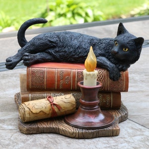Handmade Cat, The Witching Hour, , Lisa Parker Statue, Black Cat Home Decor, Black Cat Statue, Black Cat Office Decor, Halloween Tabletop