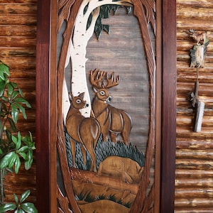 Deer Screen Door, Handmade Screen Door, Handcrafted Deer Screen Door, Deer Pine Screen Door, Deer Cabin Screen Door