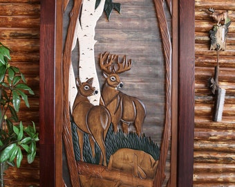 Deer Screen Door, Handmade Screen Door, Handcrafted Deer Screen Door, Deer Pine Screen Door, Deer Cabin Screen Door