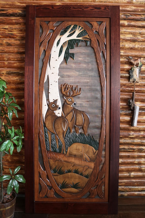 Deer Screen Door Handmade Screen Door Handcrafted Deer Screen Door Deer Pine Screen Door Deer Cabin Screen Door Etsy Ireland