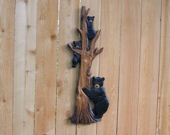 Bear Family on a Tree Intarsia Wall Art, Bear Family on a Tree Intarsia Wood Art, Bear Family on a Tree Wall Hanging Art, Bear Wood Art