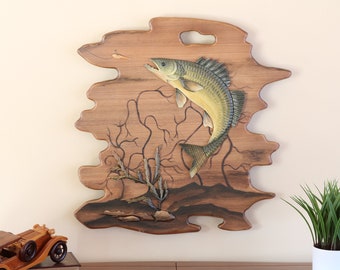Bass Wood Wall Art, Bass Wood Art, Bass Intarsia Art, Bass Cabin Decor, Fishing Decor, Bass Hanging Art, Unique Fishing Decor, Fishing Art
