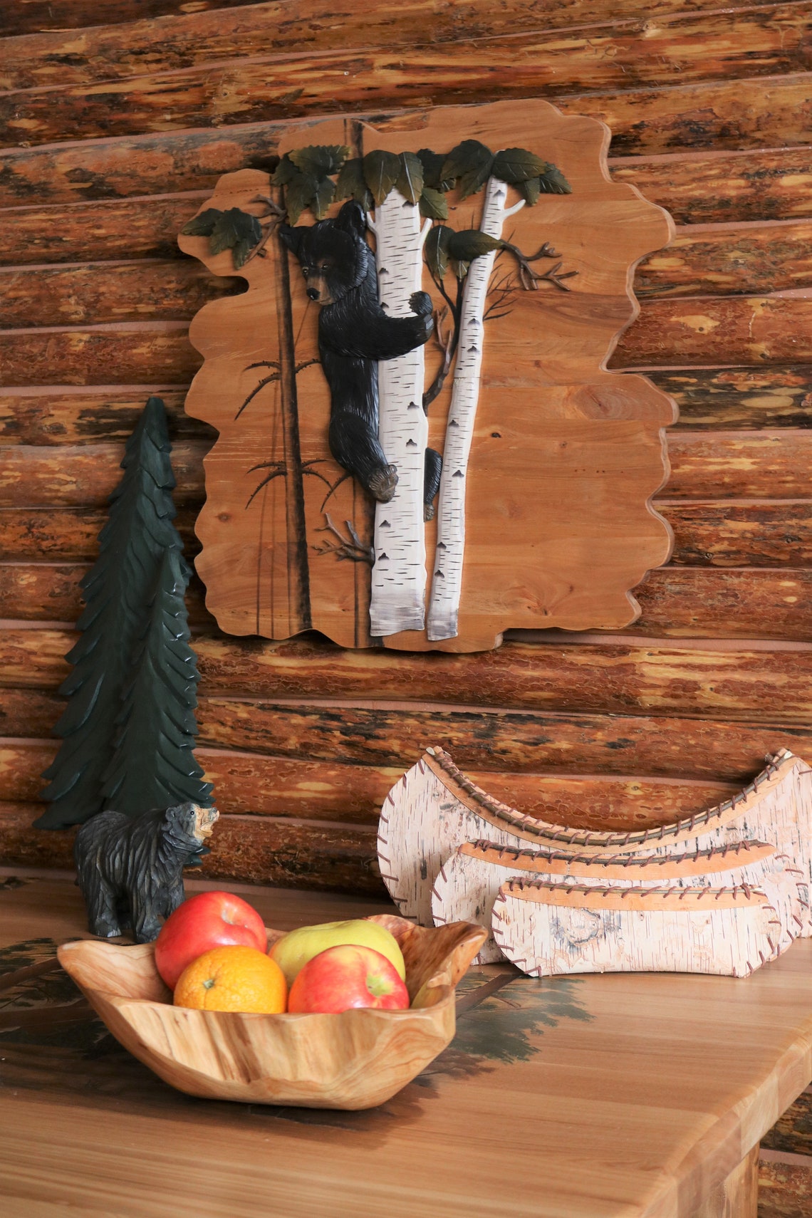 Bear on a Birch Tree Intarsia Wall Art Bear on a Birch Tree Etsy