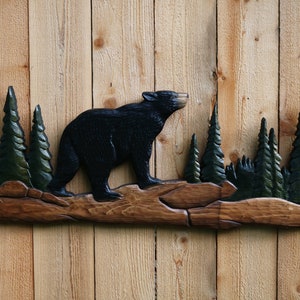 Bear Trees Intarsia Wood Wall Art, Bear Trees Intarsia Wood Art, Bear Trees Wall Hanging Art, Bear Trees Wood Art