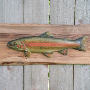 Rainbow Trout Intarsia Wall Art, Rainbow Trout Wood Art, Handcrafted Trout, Trout Cabin Decor, Fishing Decor, Trout Hanging Art