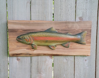 Rainbow Trout Intarsia Wall Art, Rainbow Trout Wood Art, Handcrafted Trout, Trout Cabin Decor, Fishing Decor, Trout Hanging Art