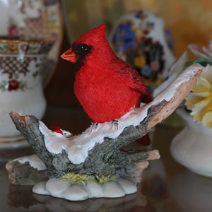 Handmade Red Cardinal, Red Cardinal On Snowy Tree Branch, Red Cardinal Statue, Red Cardinal Figurine, Cardinal Decor