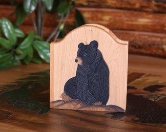 Handmade Wooden Bear Napkin Holder, Handcrafted Wooden Bear Napkin Holder, Handcarved Wooden Bear Napkin Holder, Wooden Bear Napkin Holder