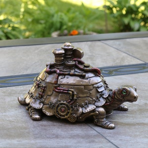 Handmade Steampunk Turtle, Steampunk Turtle, Turtle Trinket Box, Turtle Storage Box, Turtle Figurine, Turtle Statue