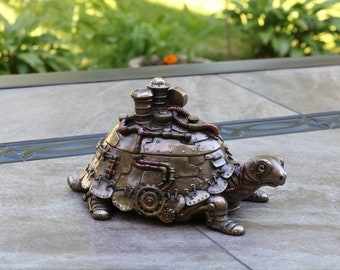 Handmade Steampunk Turtle, Steampunk Turtle, Turtle Trinket Box, Turtle Storage Box, Turtle Figurine, Turtle Statue