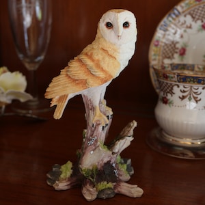 Handmade Barn Owl, Barn Owl On Tree Branch, Barn Owl Statue, Barn Owl Figurine, Owl Decor, Barn Owl Home Decor