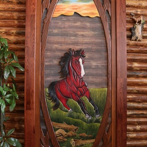 Horse Screen Door, Horse Pine Screen Door, Handmade Horse Screen Door, Handcrafted Screen Door, Horse Cabin Screen Door, Rustic Cabin Door