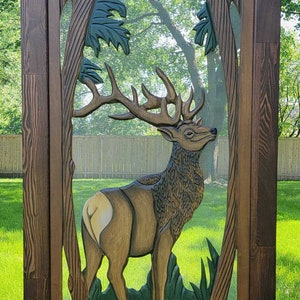 Elk Screen Door, Handmade Screen Door, Handcrafted Elk Screen Door, Elk Pine Screen Door, Elk Cabin Screen Door