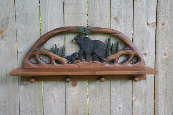 Bear Shelf, Bear Family In Forest Wall Art, Bear Cabin Decor, Bear Intarsia Art, Bear Hanging Art, Handcrafted Wall Art