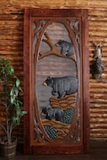 Rustic Bear Family Screen Door with Pine Veneer Art