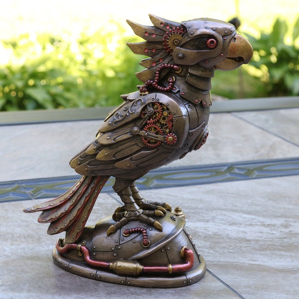 Handmade Steampunk Parrot, Steampunk Parrot, Parrot Figurine, Parrot Statue, Parrot Home Decor, Retro Futuristic Decor