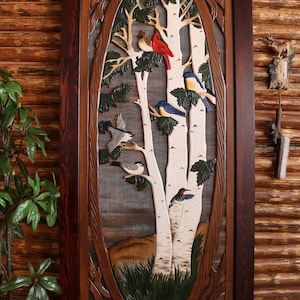 Bird Screen Door, Bird Pine Screen Door, Handmade Bird Screen Door, Handcrafted Screen Door, Bird Cabin Screen Door