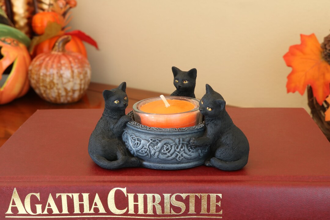 Black Cat Candle Holder, Black Cat Candle Tea Light Holder, Black Cat